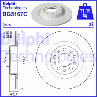 Jeu de 2 disques de frein arrière DELPHI BG5167C