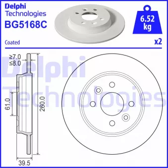 Jeu de 2 disques de frein arrière DELPHI BG5168C