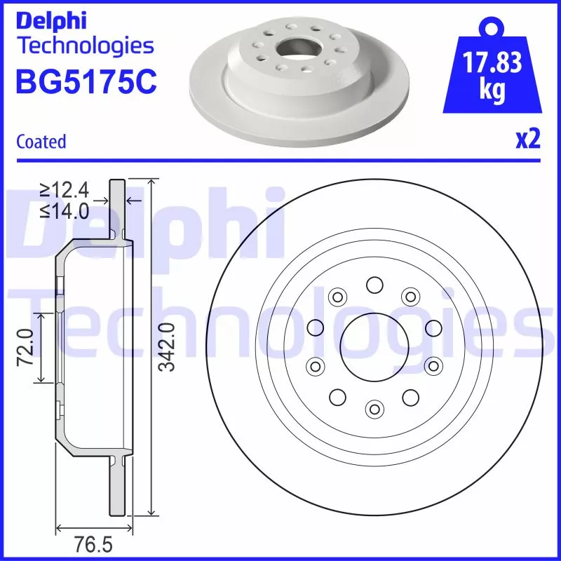 Jeu de 2 disques de frein arrière DELPHI BG5175C