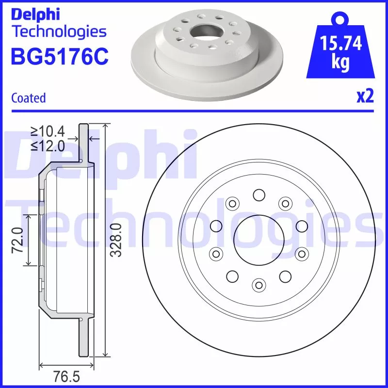 Jeu de 2 disques de frein arrière DELPHI BG5176C