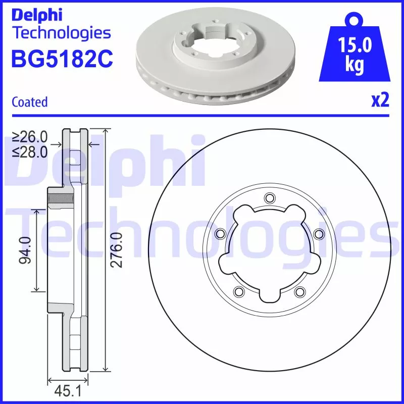 Jeu de 2 disques de frein avant DELPHI BG5182C