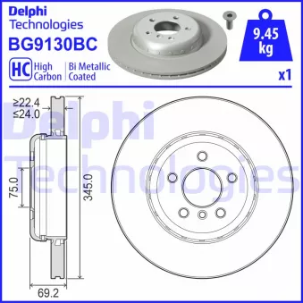 Jeu de 2 disques de frein arrière DELPHI BG9130BC