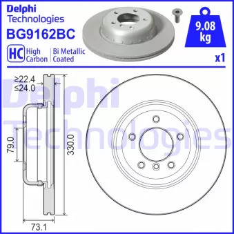 Jeu de 2 disques de frein avant DELPHI BG9162BC