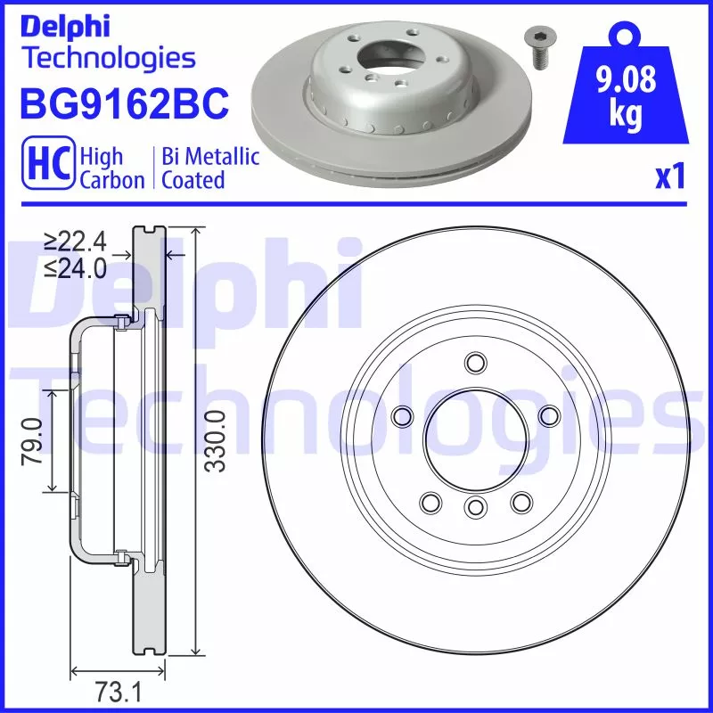 Jeu de 2 disques de frein avant DELPHI BG9162BC