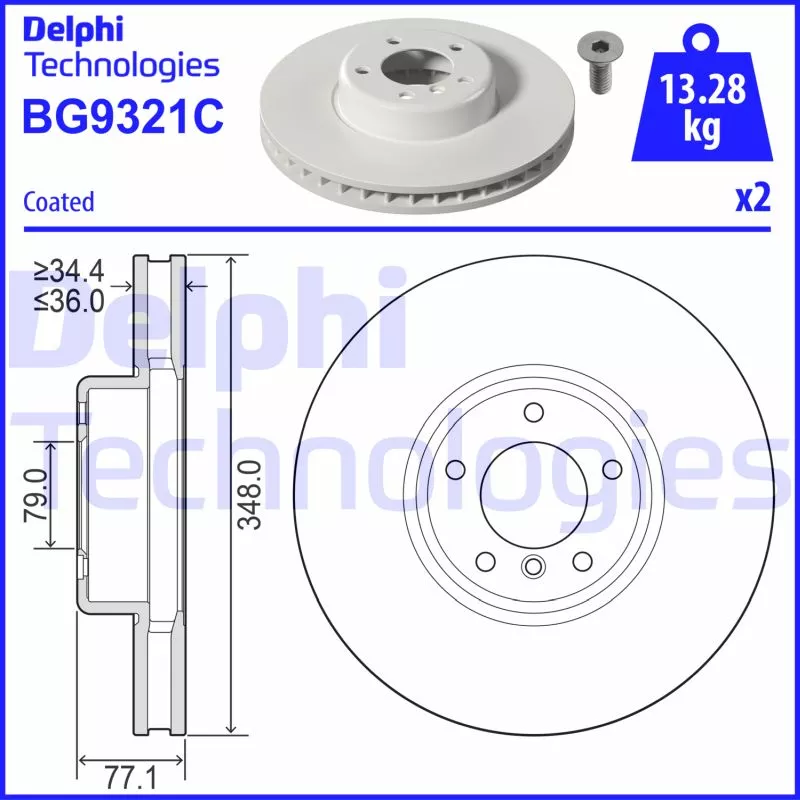 Jeu de 2 disques de frein avant DELPHI BG9321C