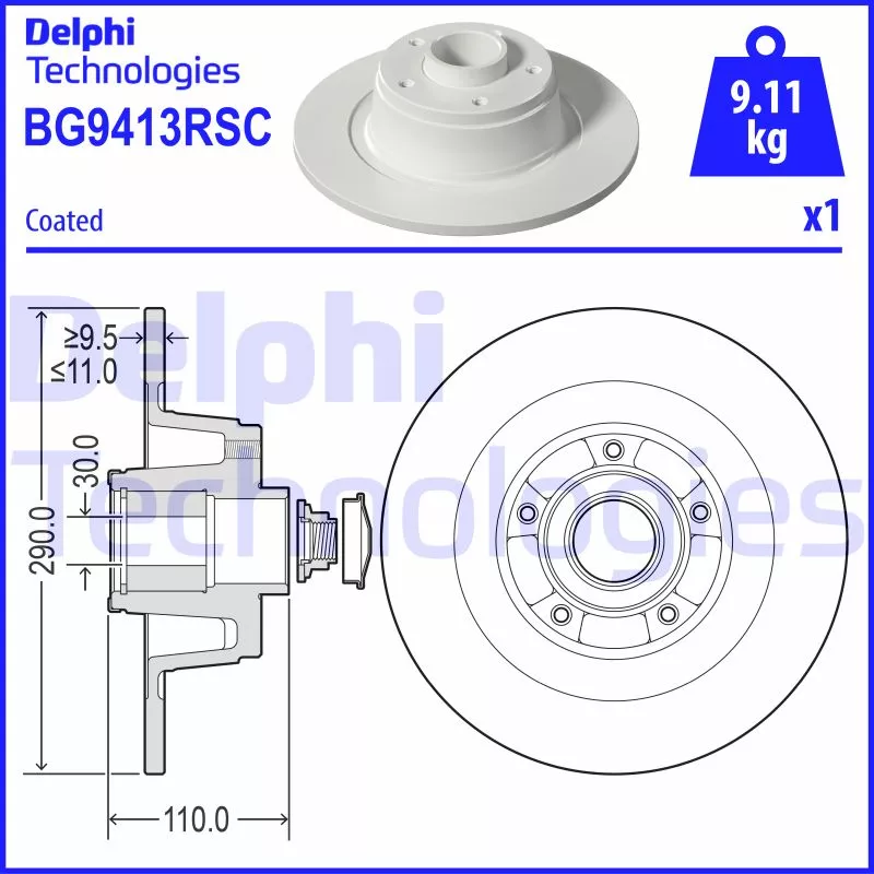 Jeu de 2 disques de frein arrière DELPHI BG9413RSC
