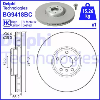 Disque de frein avant droit DELPHI BG9418BC