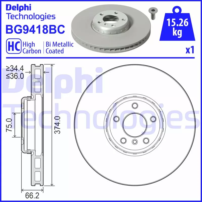 Disque de frein avant droit DELPHI BG9418BC