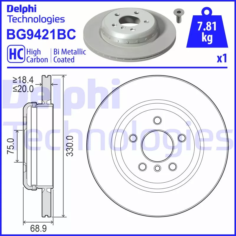 Jeu de 2 disques de frein arrière DELPHI BG9421BC
