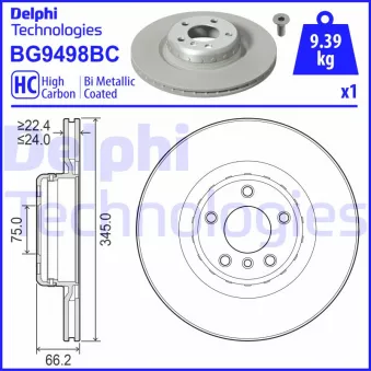 Jeu de 2 disques de frein arrière DELPHI BG9498BC