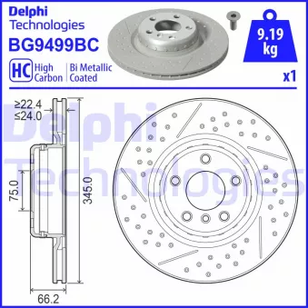 Jeu de 2 disques de frein arrière DELPHI BG9499BC