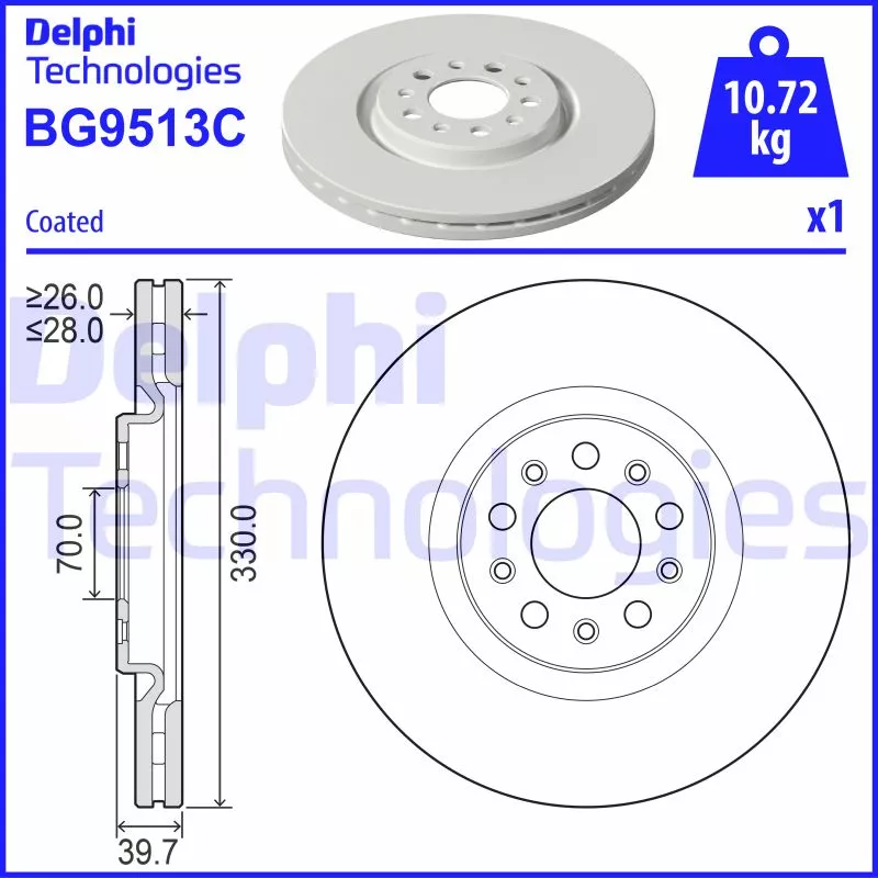 Jeu de 2 disques de frein avant DELPHI BG9513C