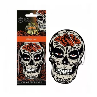 Désodorisant pour voiture AROMA CAR MUERTOS Tête de mort Orange Man Island Bois flotté AMIO A10379