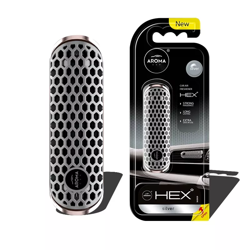 Désodorisant pour voiture AROMA FANCY SHAPES POLYMER HEX Silver AMIO A83576