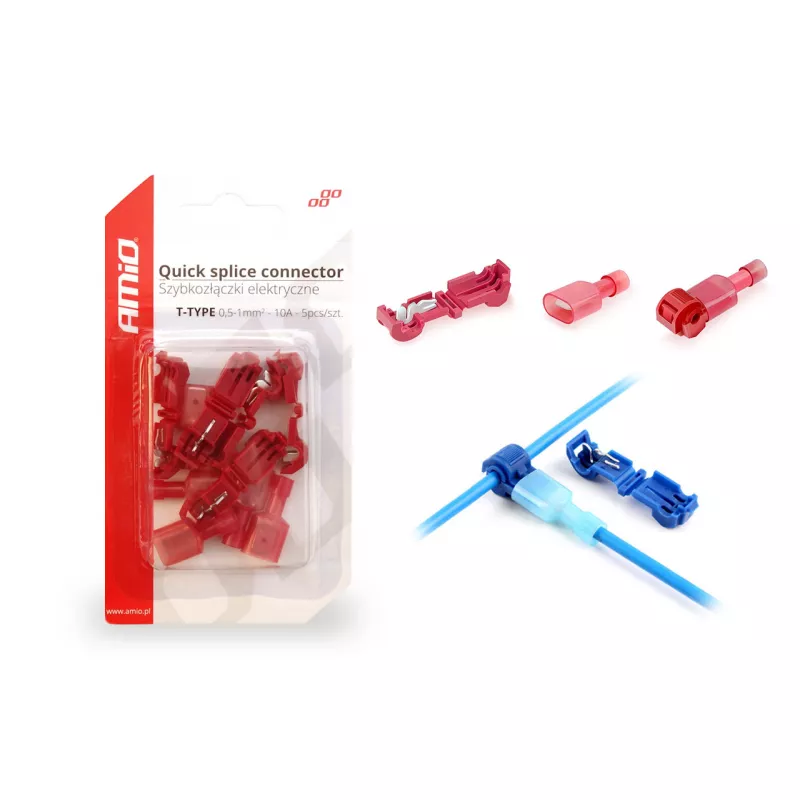 Connecteur rapide type T 0,5-1mm2 10A 5pcs blister AMIO 02343