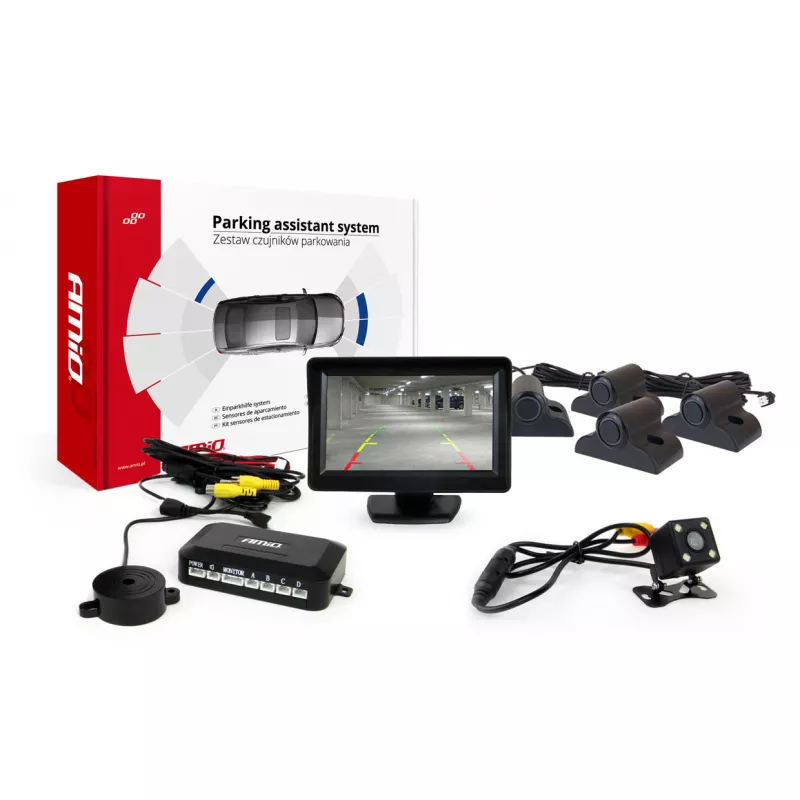 Système d'aide au stationnement TFT01 4,3" avec HD-315-LED 4 capteurs noir Camion AMIO 02728