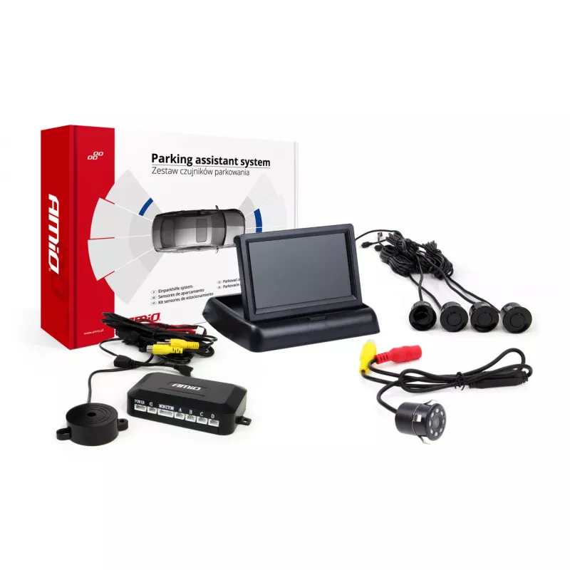 Système d'aide au stationnement TFT02 4,3" avec HD-307-IR 4 capteurs noir AMIO 02689