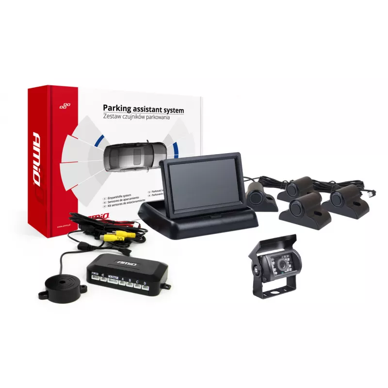 Système d'aide au stationnement TFT02 4,3" avec HD-501-IR 4 capteurs noir Camion AMIO 02739