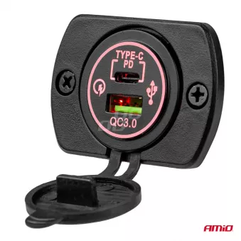 Chargeur de téléphone étanche USB+USB-C 12/24V MOD-08 AMIO 02858