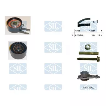 Pompe à eau + kit de courroie de distribution Saleri SIL K1PA1136AL