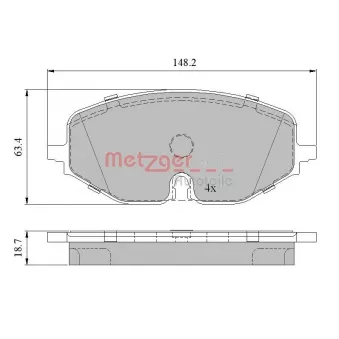 Jeu de 4 plaquettes de frein avant METZGER 1170949