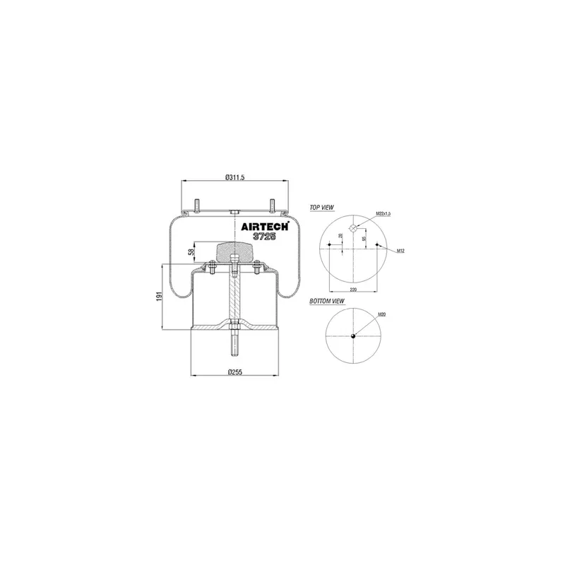 Ressort pneumatique, suspension pneumatique C.E.I. 262.010
