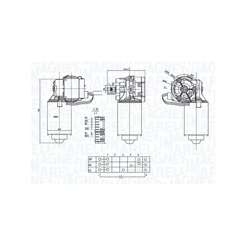 Moteur d'essuie-glace MAGNETI MARELLI 064373800010