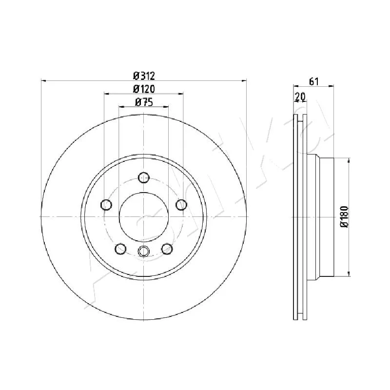 Disque de frein arrière gauche ASHIKA 61-00-0108