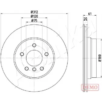 Disque de frein arrière gauche ASHIKA 61-00-0108C