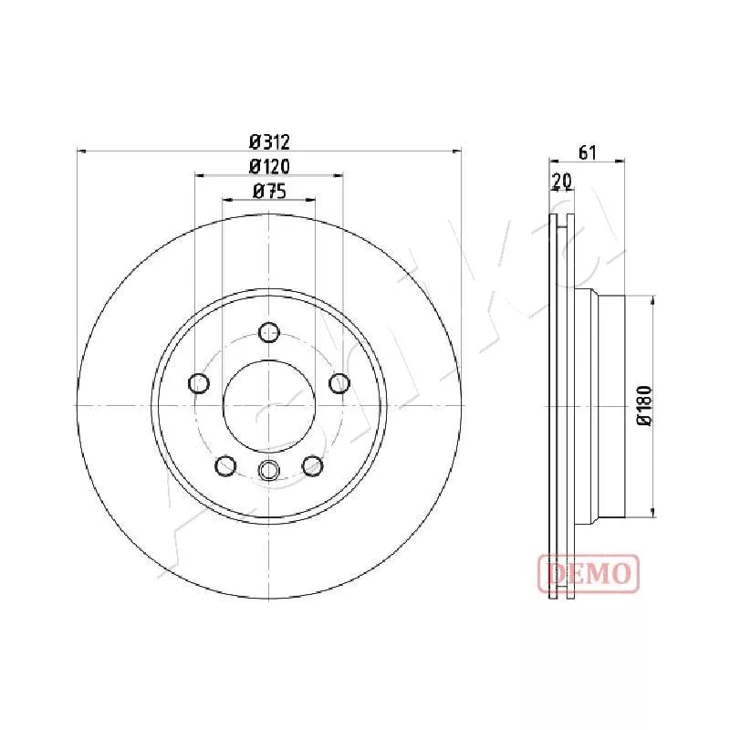 Disque de frein arrière gauche ASHIKA 61-00-0108C