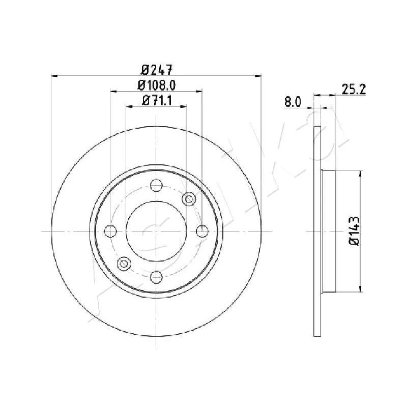 Jeu de 2 disques de frein arrière ASHIKA 61-00-0615