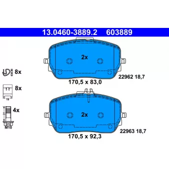 Jeu de 4 plaquettes de frein avant ATE 13.0460-3889.2
