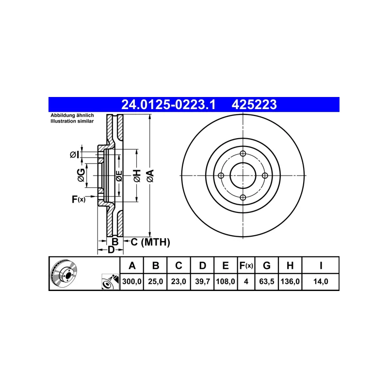 Jeu de 2 disques de frein avant ATE 24.0125-0223.1