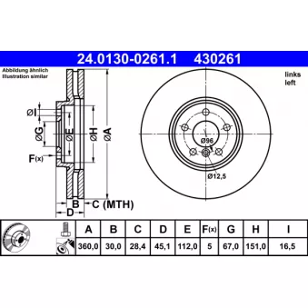 Disque de frein arrière gauche ATE 24.0130-0261.1