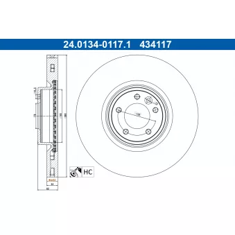 Jeu de 2 disques de frein avant ATE 24.0134-0117.1