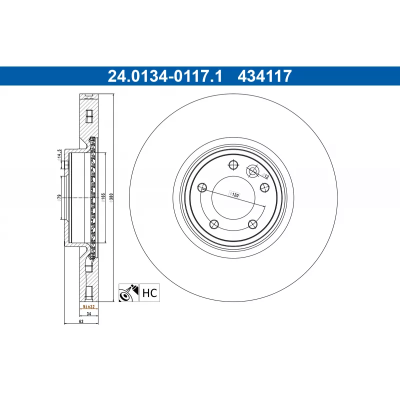 Jeu de 2 disques de frein avant ATE 24.0134-0117.1