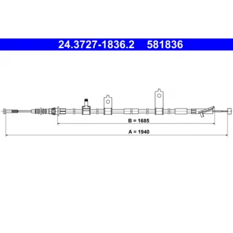 Tirette à câble, frein de stationnement ATE 24.3727-1836.2