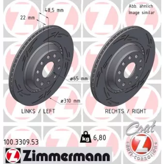 Jeu de 2 disques de frein arrière ZIMMERMANN 100.3309.53
