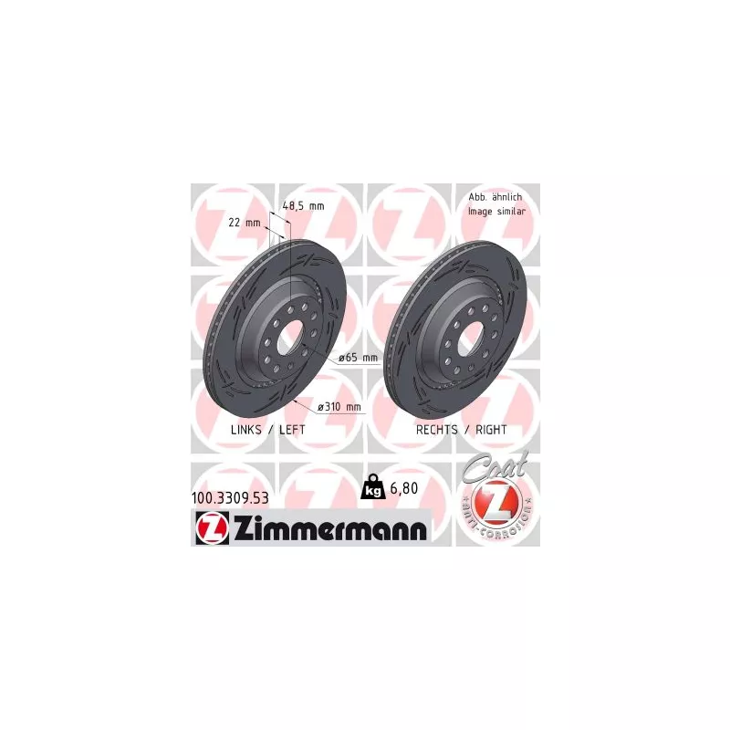 Jeu de 2 disques de frein arrière ZIMMERMANN 100.3309.53