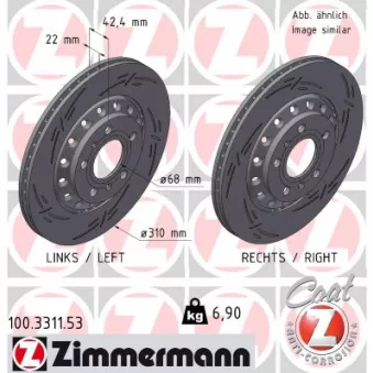 Jeu de 2 disques de frein arrière ZIMMERMANN 100.3311.53