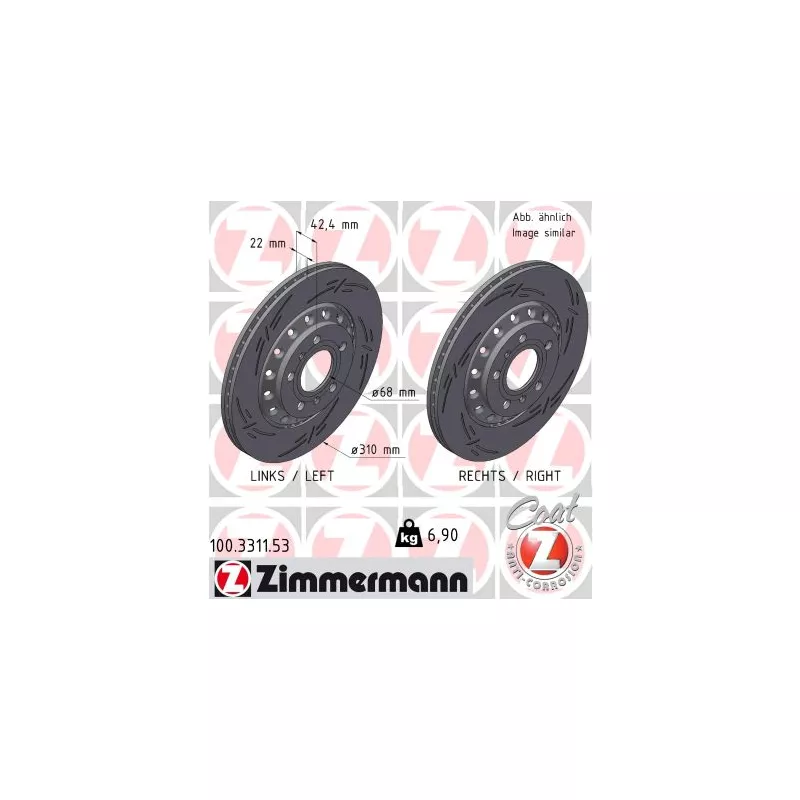 Jeu de 2 disques de frein arrière ZIMMERMANN 100.3311.53