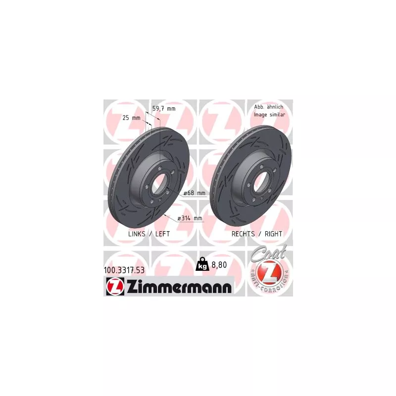 Jeu de 2 disques de frein avant ZIMMERMANN 100.3317.53