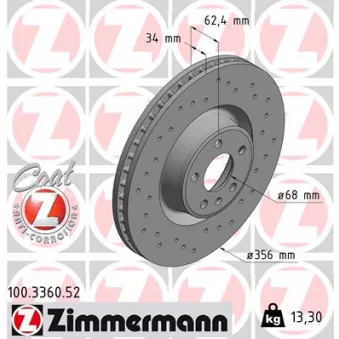 Jeu de 2 disques de frein avant ZIMMERMANN 100.3360.52