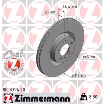 Jeu de 2 disques de frein avant ZIMMERMANN 100.3394.20