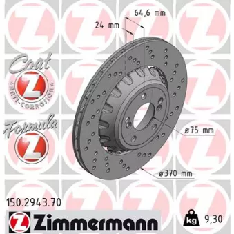 Disque de frein arrière droit ZIMMERMANN 150.2943.70