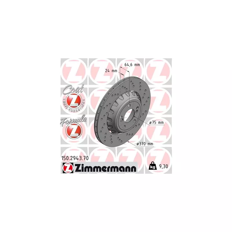 Disque de frein arrière droit ZIMMERMANN 150.2943.70