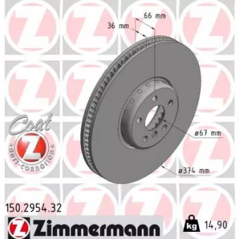 Disque de frein arrière gauche ZIMMERMANN 150.2954.32