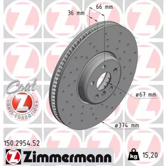 Jeu de 2 disques de frein arrière ZIMMERMANN 150.2954.52