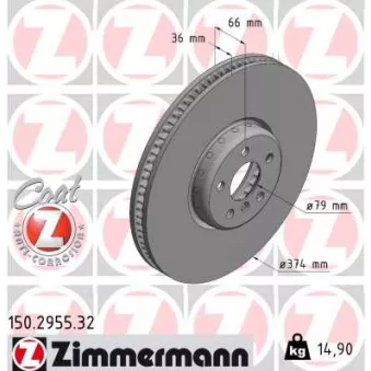 Disque de frein arrière droit ZIMMERMANN 150.2955.32