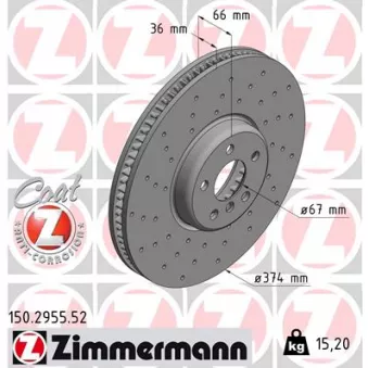 Jeu de 2 disques de frein arrière ZIMMERMANN 150.2955.52